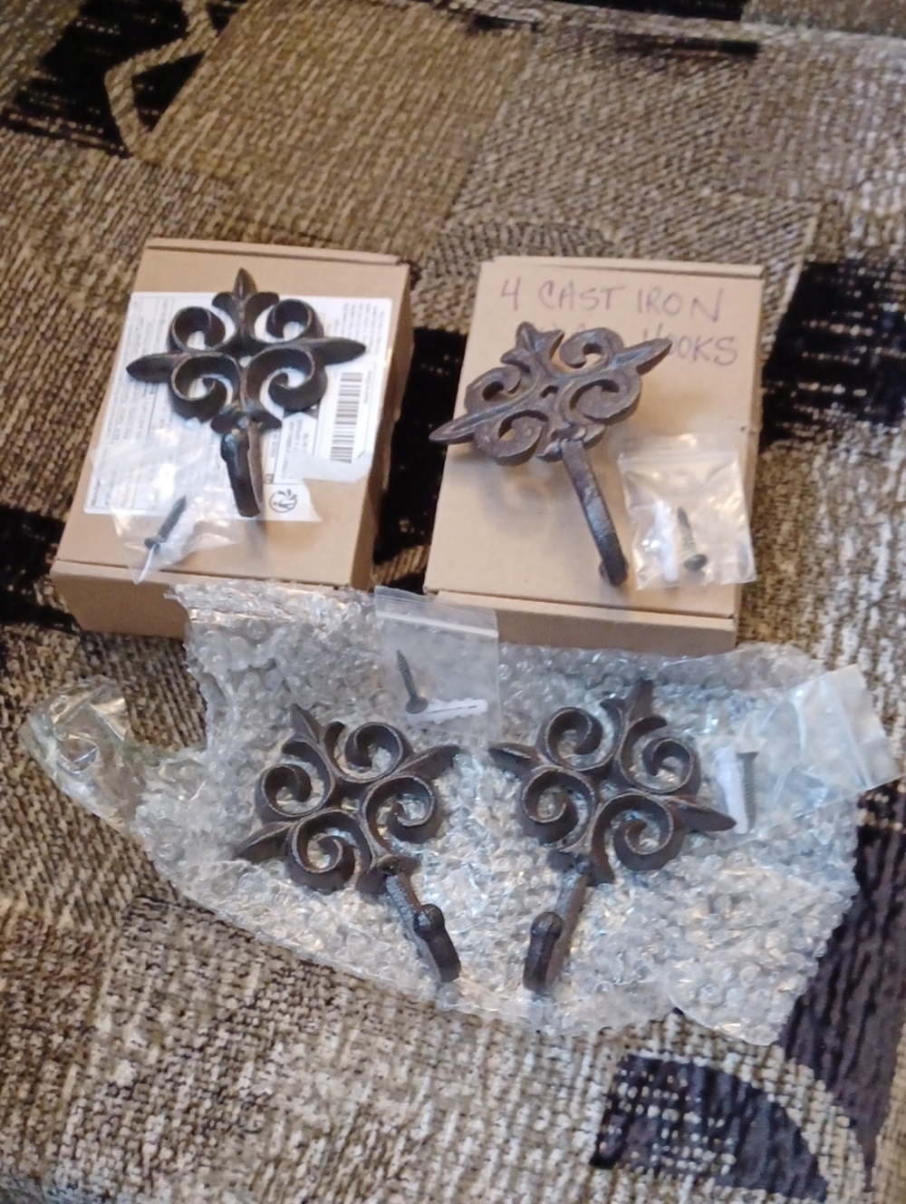 4/$60 New Set Of 4 Cast Iron Wall Hooks - Decorative Black Scroll Design